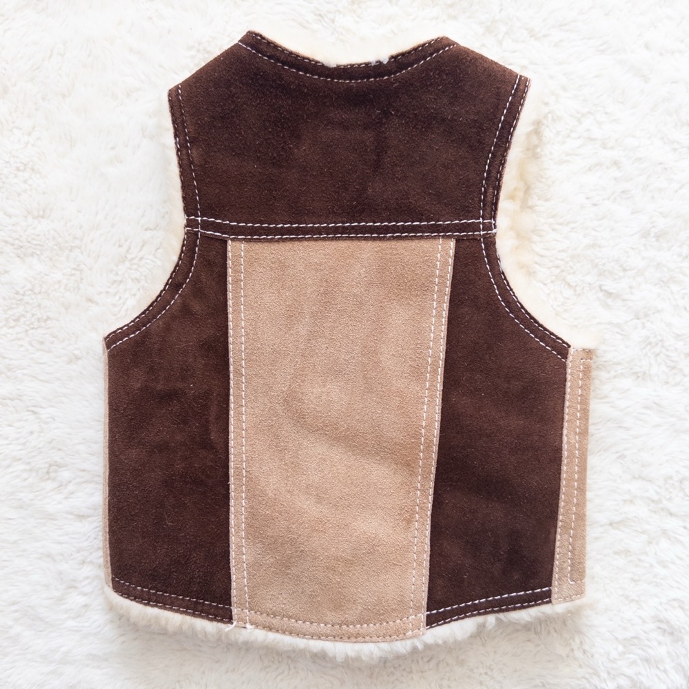 Kids Tan and Brown Leather Vest - Picture 3 of 7